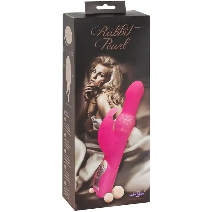Розовый вибромассажёр с клиторальным отростком Rabbit Pearl - 26,5 см - Premium Range. Фотография 2.