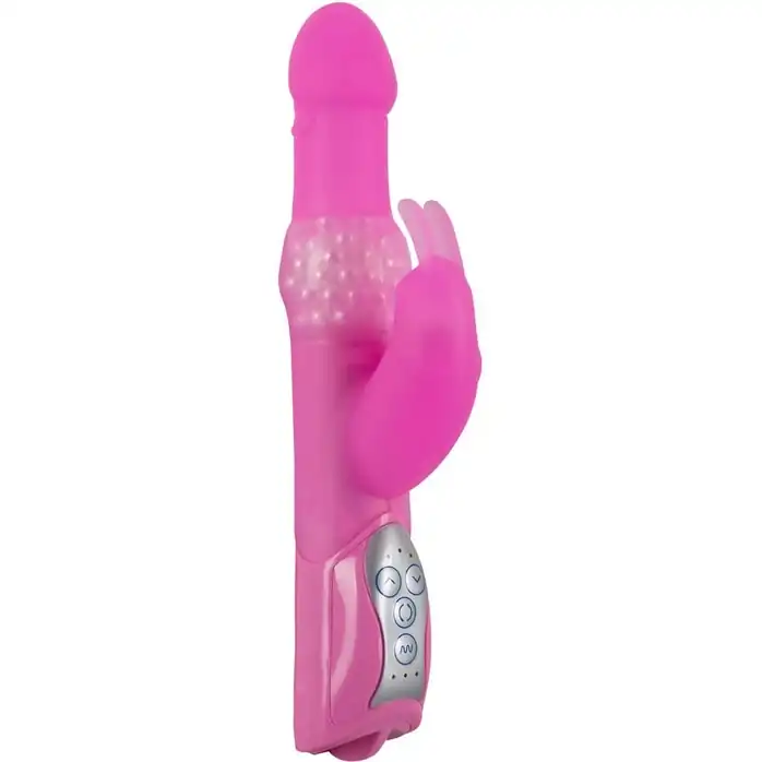 Розовый вибромассажёр с клиторальным отростком Rabbit Pearl - 26,5 см - Premium Range