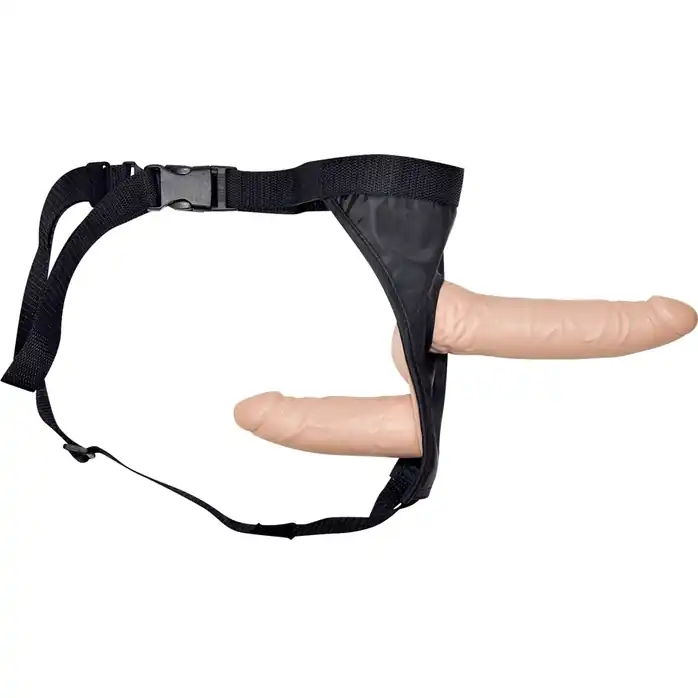 Телесный страпон с вагинальной пробкой Double Dong Strap-On - 19 см - You2Toys