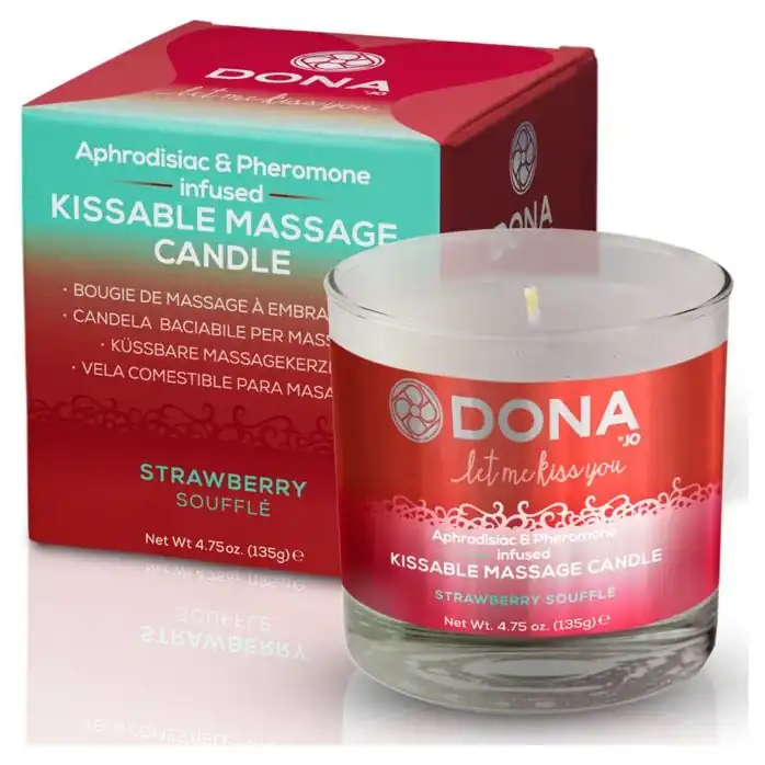 Массажная свеча DONA Strawberry Souffle с ароматом клубничного суфле - 135 гр - DONA. Фотография 2.