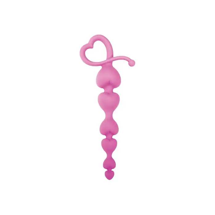 Розовая анальная цепочка с звеньями-сердечками HEARTY ANAL WAND SILICONE - 18 см - Silicone