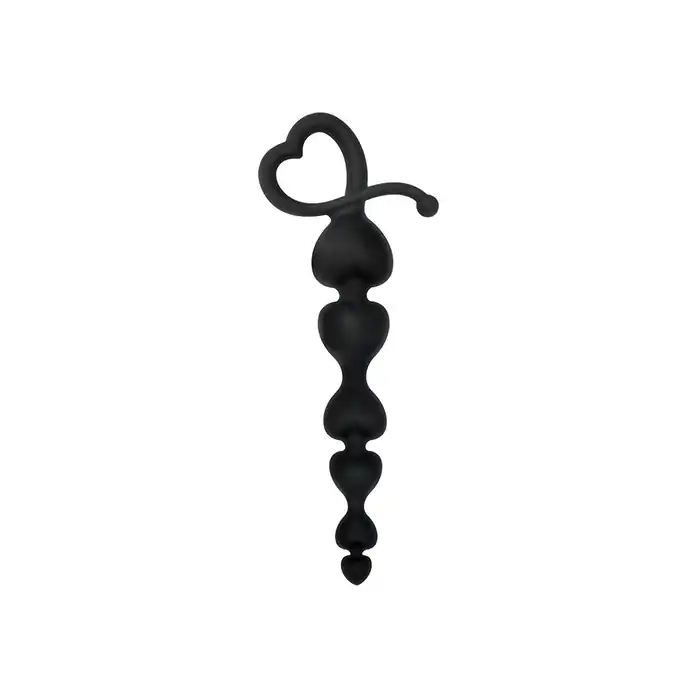 Чёрная анальная цепочка с звеньями-сердечками HEARTY ANAL WAND SILICONE - 18 см - Silicone