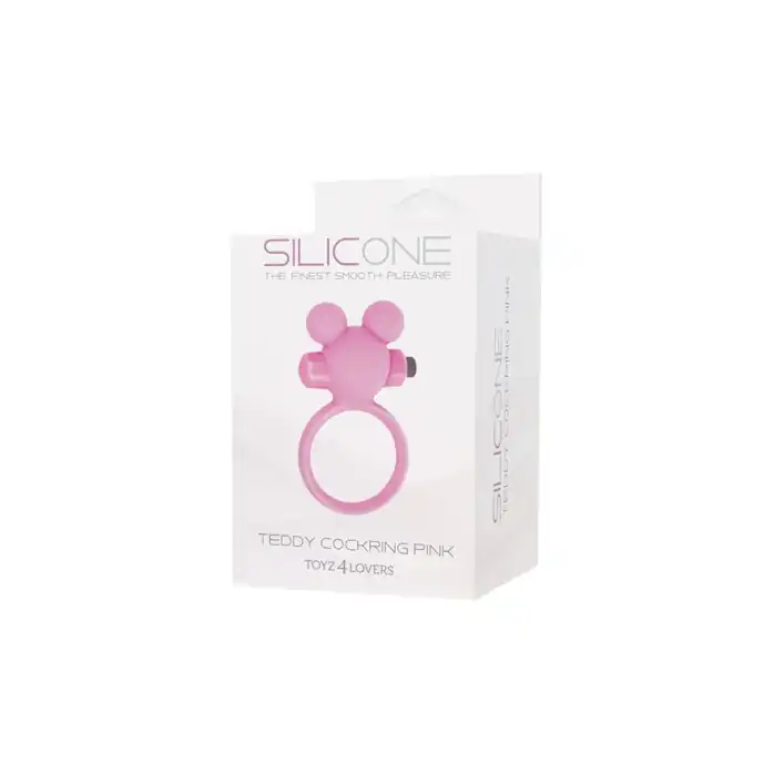 Розовое эрекционное виброкольцо TEDDY COCKRING SILICONE - Silicone. Фотография 2.