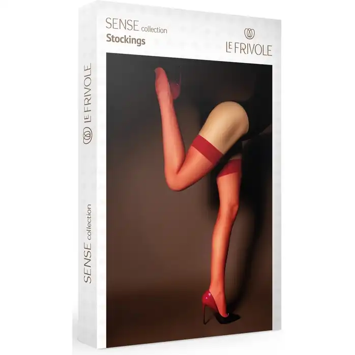 Красные матовые капроновые чулки под пояс - Sense. Фотография 3.