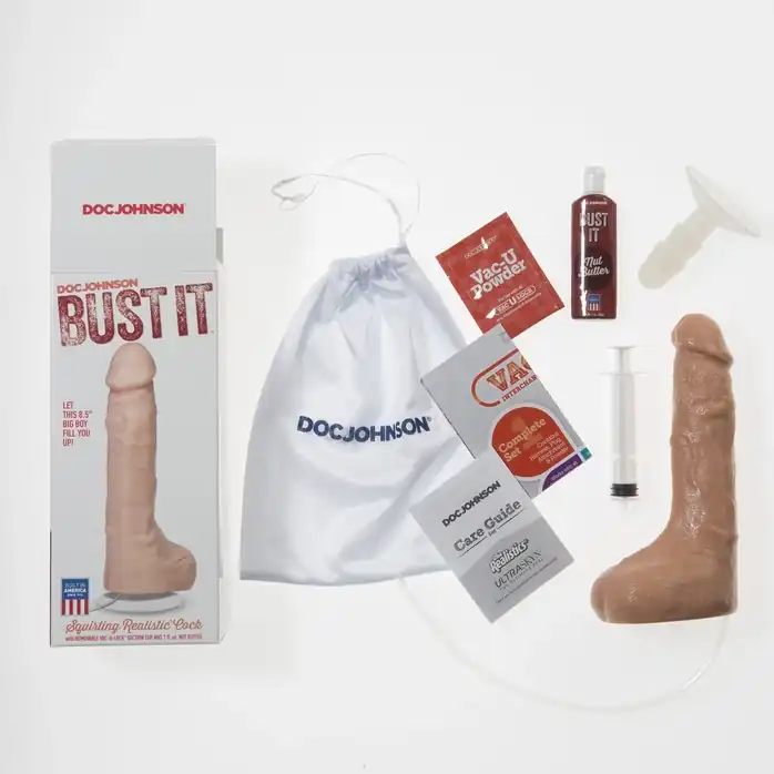 Телесный фаллоимитатор с имитацией семяизвержения Bust It Squirting Realistic Cock - 23,36 см. Фотография 5.