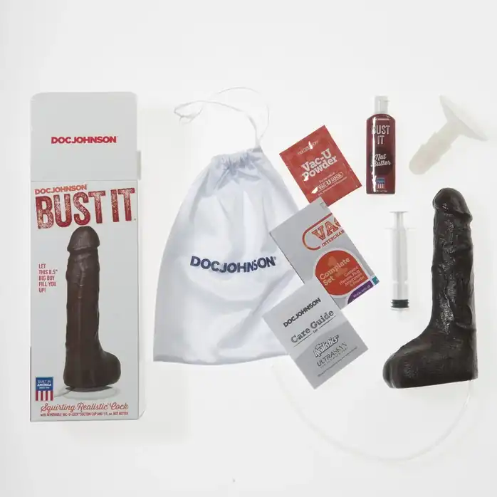 Коричневый фаллоимитатор с имитацией семяизвержением Bust It Squirting Realistic Cock - 23,36 см. Фотография 5.