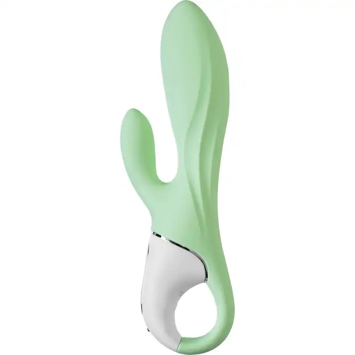 Зеленый вибратор-кролик Satisfyer Air Pump Bunny 5 с функцией расширения - 20,4 см. Фотография 6.