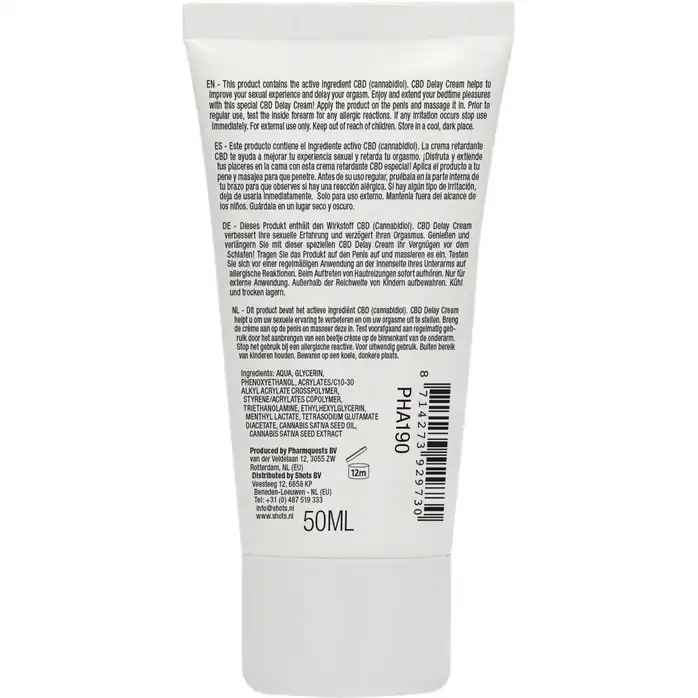 Крем-пролонгатор Natural CBD Delay Cream - 50 мл - Pharmquests. Фотография 6.