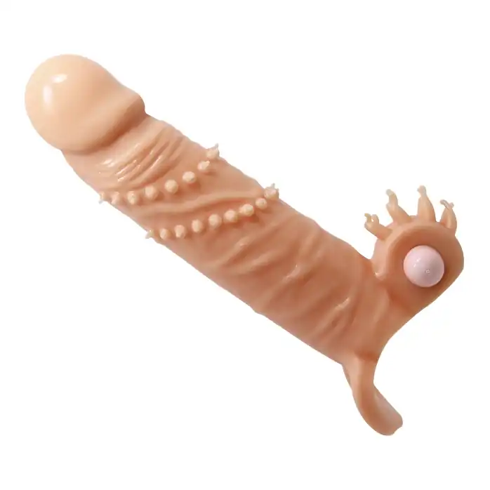 Телесная удлиняющая вибронасадка Penis Sleeve Connor - 17 см - Pretty Love