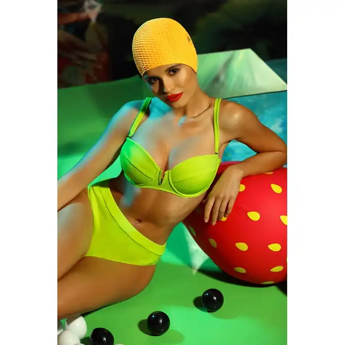 Неоновый раздельный купальник из ткани в рубчик. Фотография 3.
