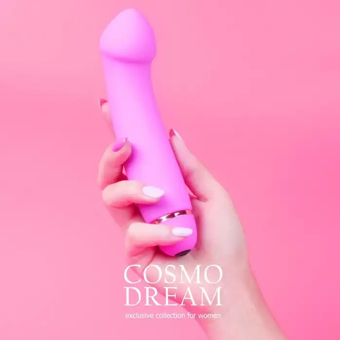Розовый вибромассажер с изогнутой головкой - 15 см - COSMO DREAM. Фотография 5.