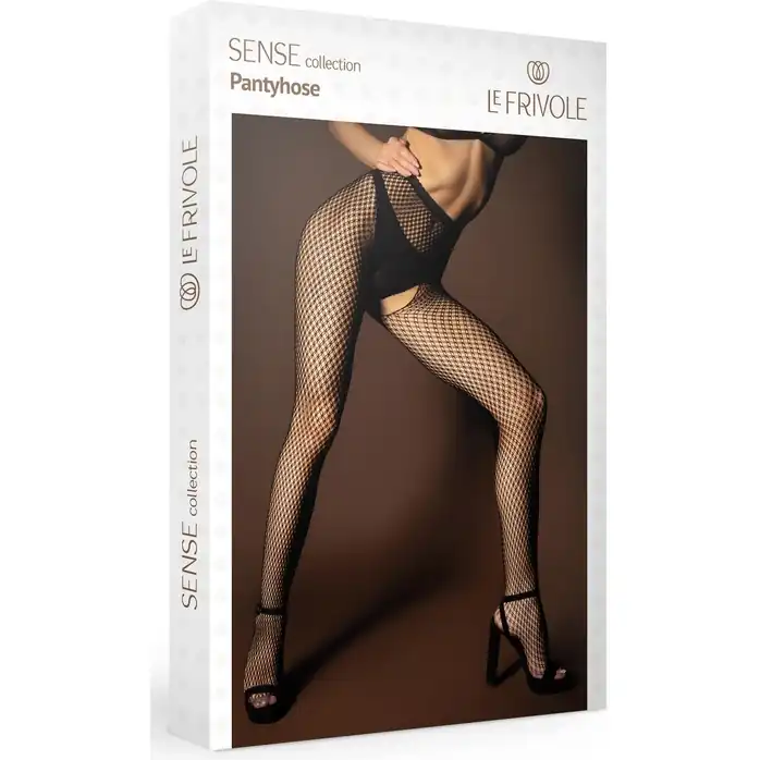 Черные колготки со сдвоенной мелкой сеткой и доступом - Sense. Фотография 8.