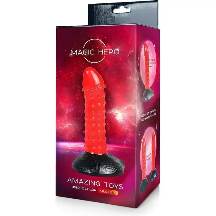 Красно-черный фантазийный фаллоимитатор с пупырышками - 20 см - MAGIC HERO. Фотография 5.