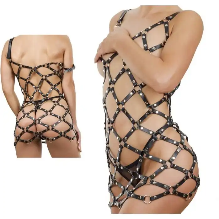 Черное платье Boudica в виде сетки из кожаных полос - BDSM accessories. Фотография 3.