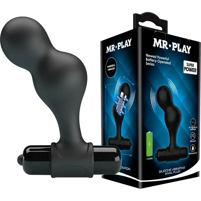 Черная анальная пробка с вибрацией Silicone Vibrating Anal Plug - 10 см - Mr.Play. Фотография 7.