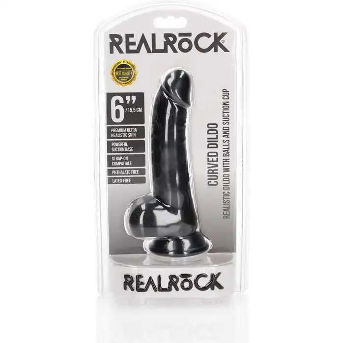 Черный фаллоимитатор Curved Realistic Dildo Balls Suction Cup 6 - 15,5 см - RealRock. Фотография 2.