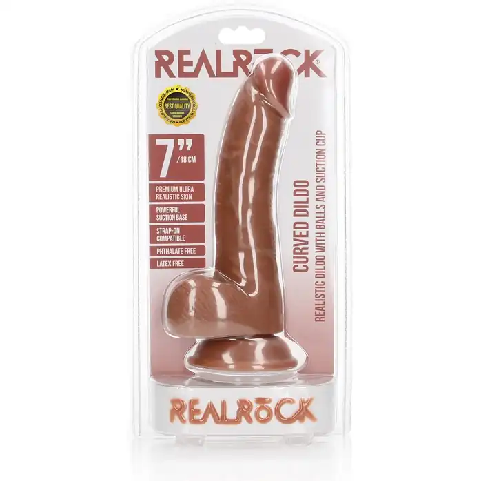 Телесный фаллоимитатор Curved Realistic Dildo Balls Suction Cup 7 - 17 см - RealRock. Фотография 2.
