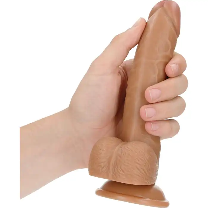 Телесный фаллоимитатор Curved Realistic Dildo Balls Suction Cup 7 - 17 см - RealRock. Фотография 3.
