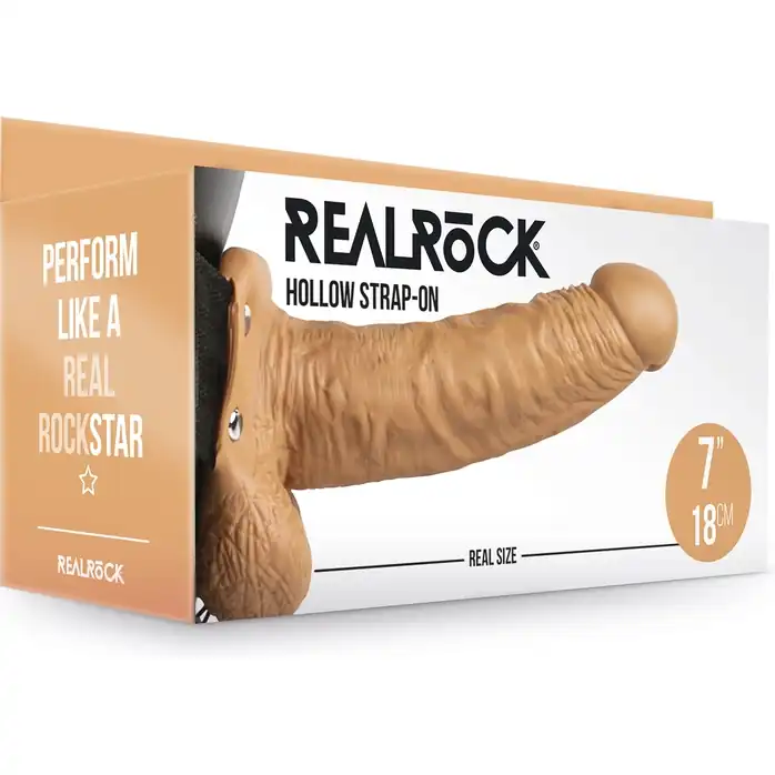 Кофейный реалистичный страпон-фаллопротез с мошонкой - 18 см - RealRock. Фотография 8.
