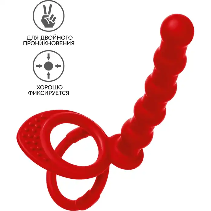 Красная насадка на пенис для двойного проникновения - 19,5 см - Black Red. Фотография 4.