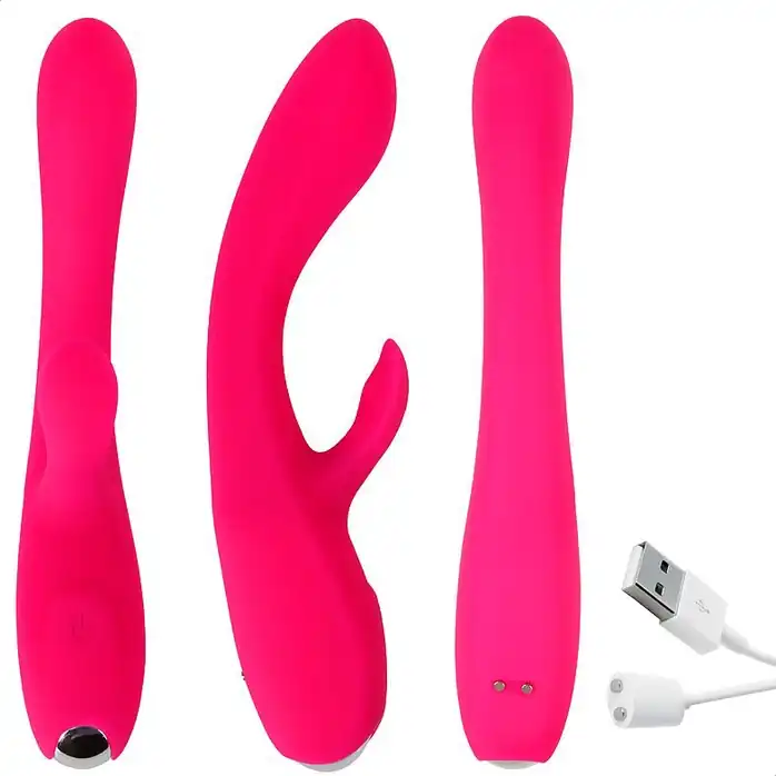 Розовый вибратор с клиторальным отростком - 17,5 см - COSMO ORGASM. Фотография 4.