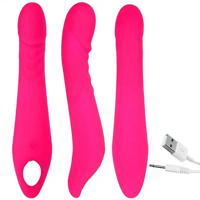 Розовый изогнутый вибромассажёр из силикона для G-стимуляции - 21,3 см - COSMO ORGASM. Фотография 4.