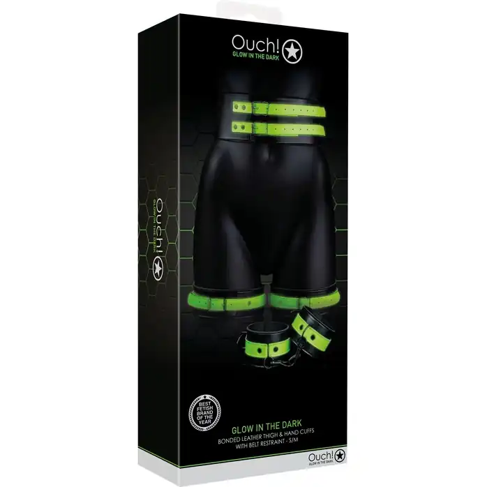 Набор для бондажа Thigh Cuffs with Belt and Handcuffs - размер S-M - Ouch!. Фотография 4.