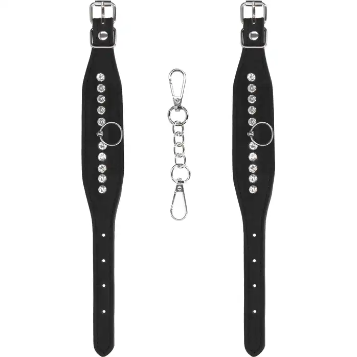 Черные наручники Diamond Studded Wrist Cuffs - Ouch!. Фотография 2.