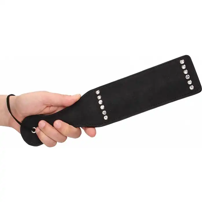 Черная гладкая шлепалка Diamond Studded Paddle - 30,5 см - Ouch!. Фотография 2.