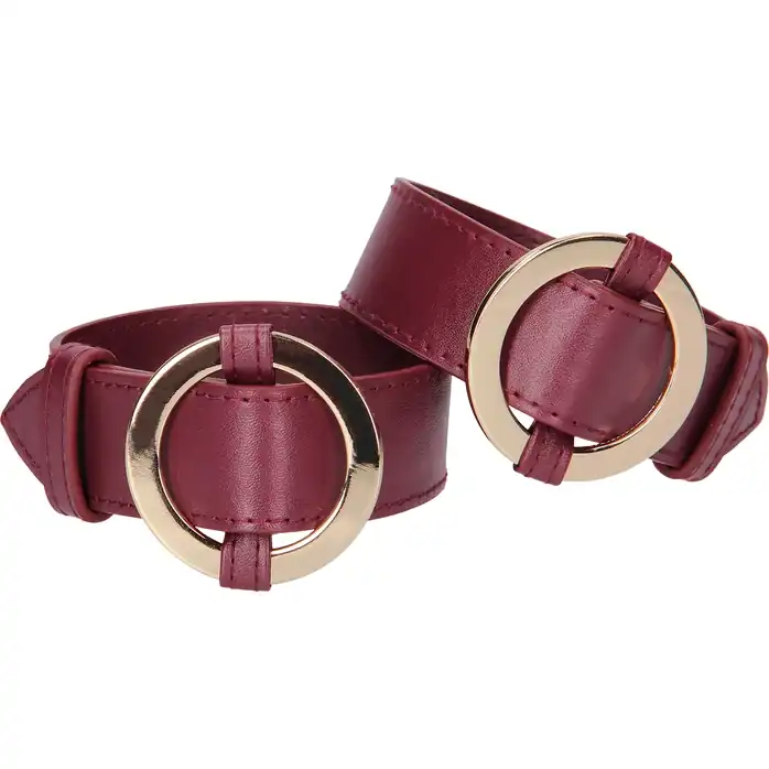 Бордовые наручники Halo Wrist Ankle Cuffs - Ouch!. Фотография 2.