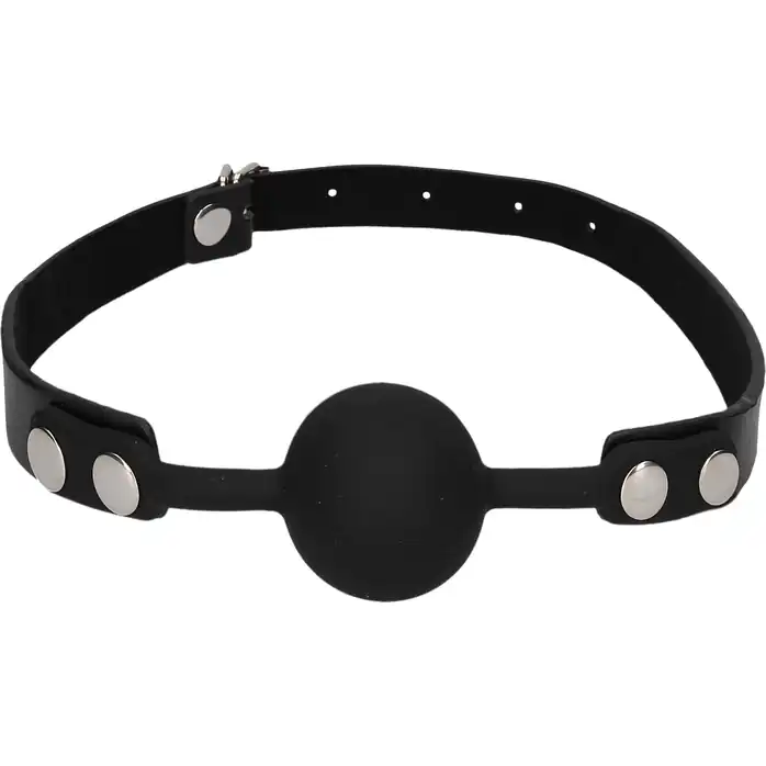 Черный кляп-шарик Silicone Ball Gag with Adjustable Bonded Leather Straps - Ouch!