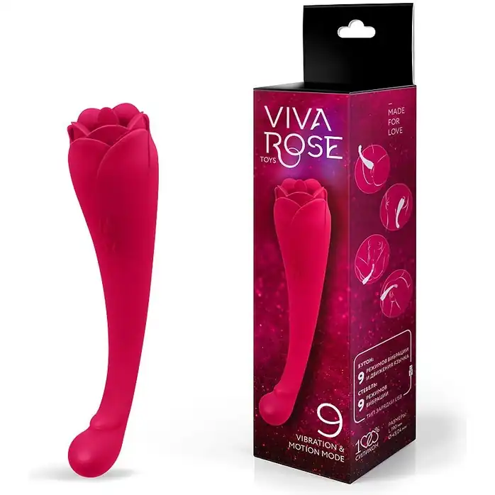 Малиновый двусторонний вибростимулятор с подвижным язычком - 19 см - VIVA ROSE TOYS