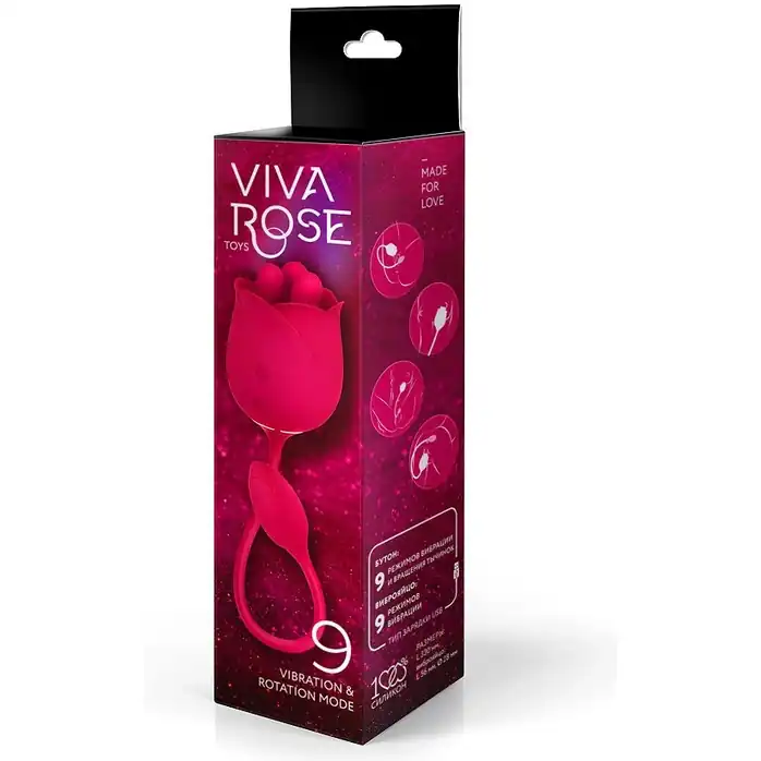 Малиновый вибростимулятор-бутон с вращающимися тычинками - VIVA ROSE TOYS. Фотография 4.