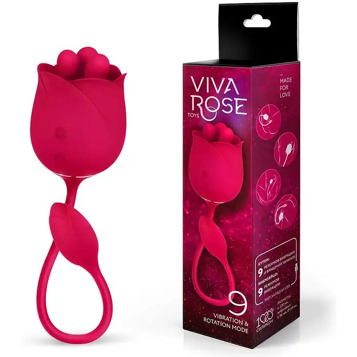 Малиновый вибростимулятор-бутон с вращающимися тычинками - VIVA ROSE TOYS
