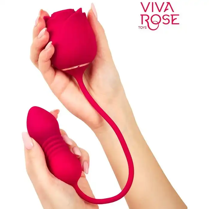 Малиновый вибростимулятор с возратно-поступательными движениями - VIVA ROSE TOYS. Фотография 4.