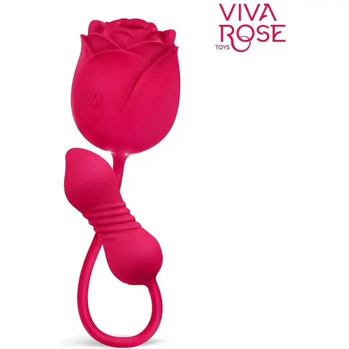 Малиновый вибростимулятор с возратно-поступательными движениями - VIVA ROSE TOYS
