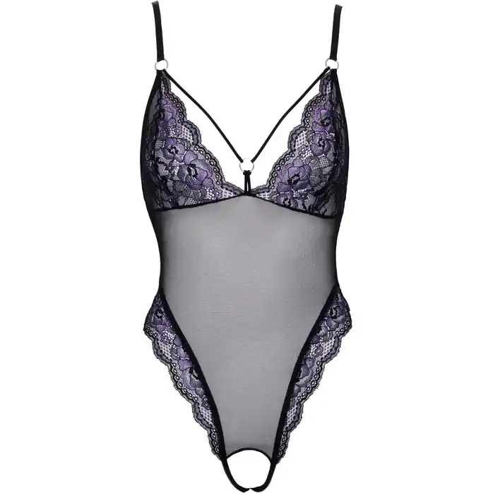 Боди из тонкой сеточки с двухцветным цветочным кружевом - Cottelli Collection. Фотография 4.