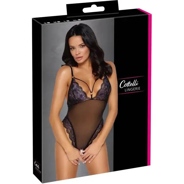 Боди из тонкой сеточки с двухцветным цветочным кружевом - Cottelli Collection. Фотография 6.
