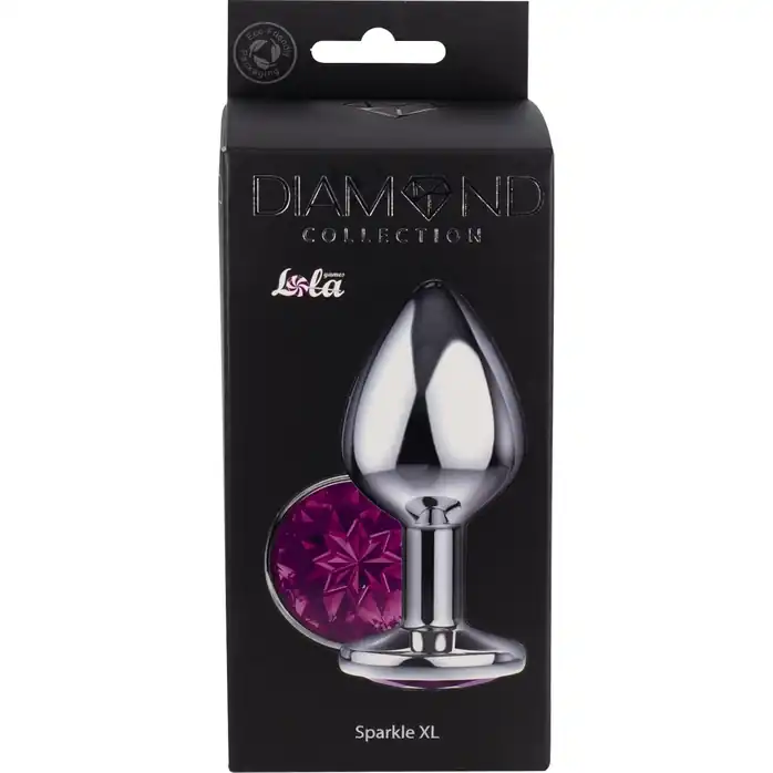 Серебристая анальная пробка Sparkle XL с фиолетовым кристаллом - 11 см - Diamond. Фотография 3.