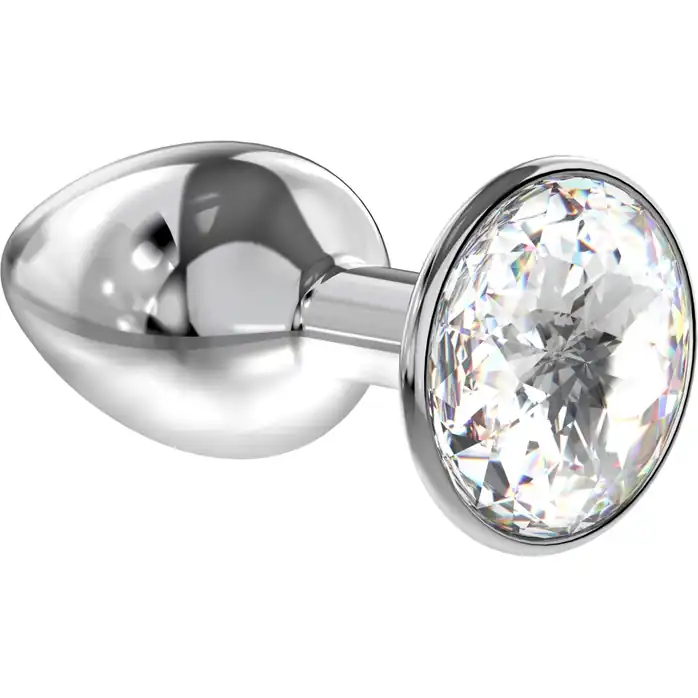 Серебристая анальная пробка Sparkle XL с прозрачным кристаллом - 11 см - Diamond. Фотография 2.