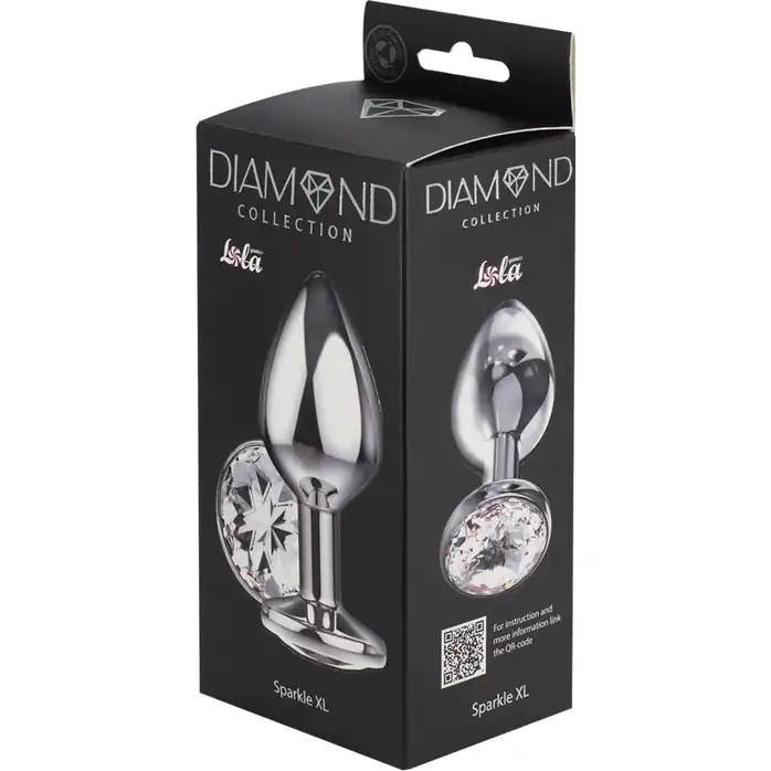 Серебристая анальная пробка Sparkle XL с прозрачным кристаллом - 11 см - Diamond. Фотография 4.