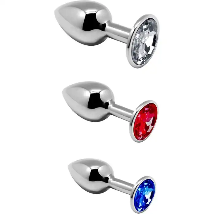 Набор из 3 серебристых анальных втулок со стразами Metal Plug Kit - Alive