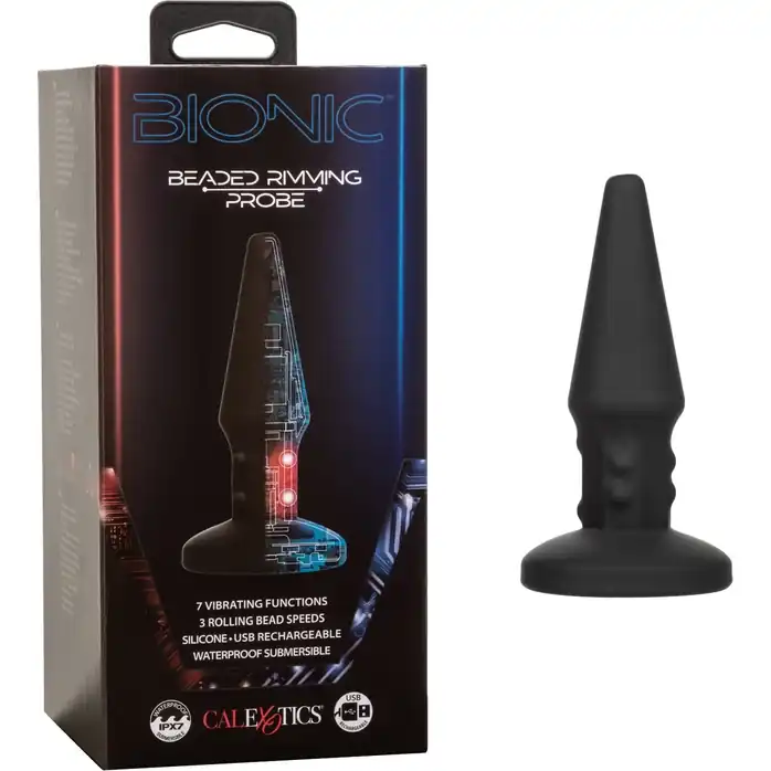 Черная анальная вибропробка с массажем бусинами Bionic Beaded Rimming Probe - 14,5 см - Bionic. Фотография 2.