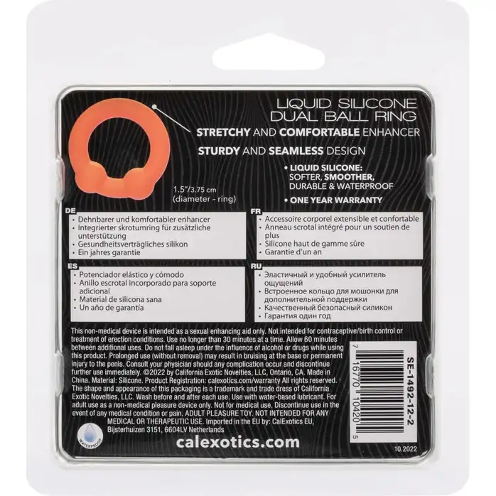 Оранжевое эрекционное кольцо Liquid Silicone Dual Ball Ring - Alpha. Фотография 8.