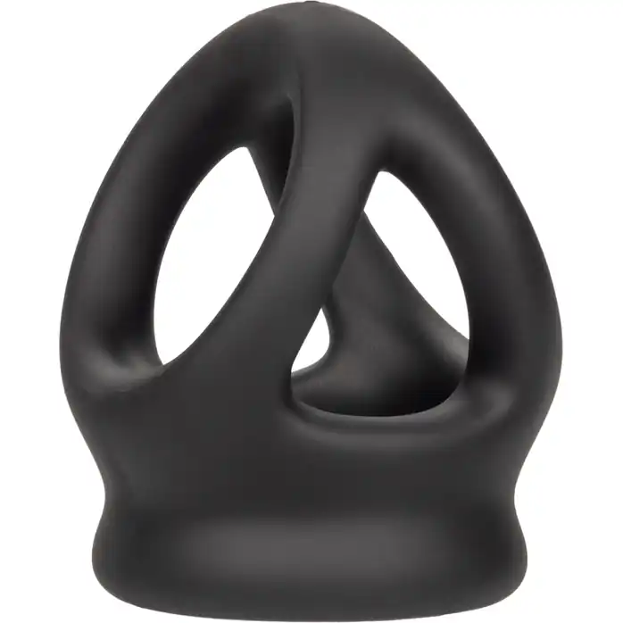 Черное тройное эрекционное кольцо Alpha Liquid Silicone Dual Cage Ring - Alpha. Фотография 5.