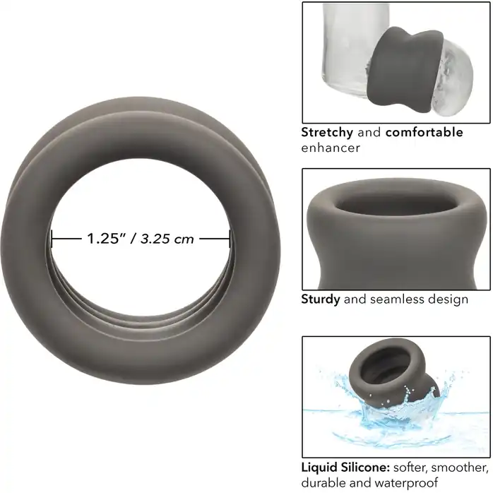 Серое эрекционное кольцо для мошонки Alpha Liquid Silicone Scrotum Ring - Alpha. Фотография 4.