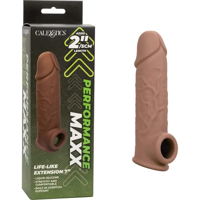 Коричневая удлиняющая насадка на член Life-Like Extension 7” - 17,75 см - Performance Maxx. Фотография 2.