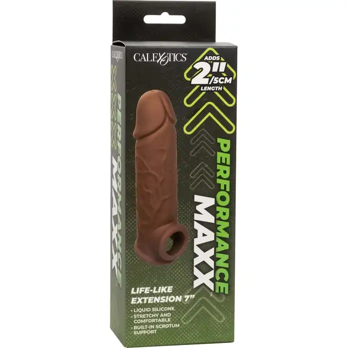 Коричневая удлиняющая насадка на член Life-Like Extension 7” - 17,75 см - Performance Maxx. Фотография 10.
