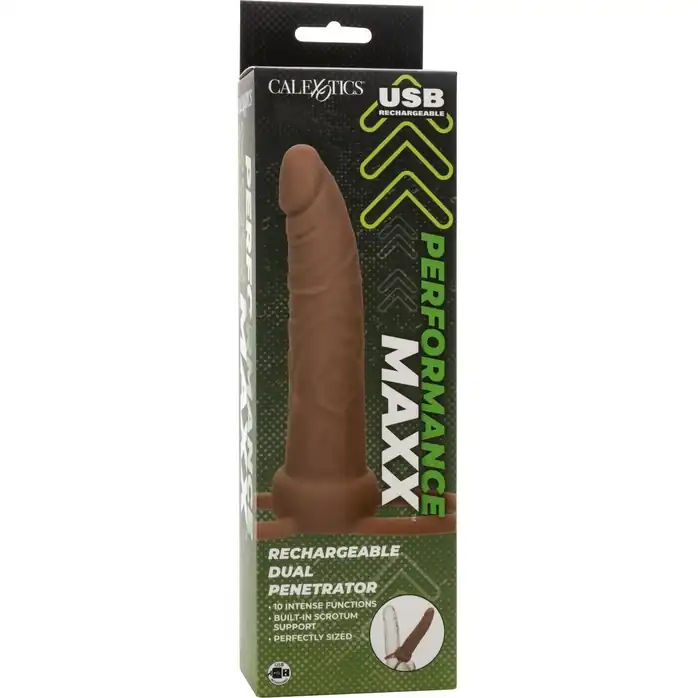 Коричневая перезаряжаемая вибронасадка для двойного проникновения Rechargeable Dual Penetrator - Performance Maxx. Фотография 12.