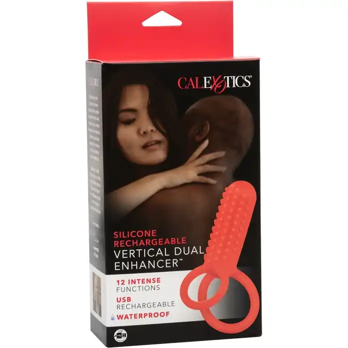Красное эрекционное кольцо Silicone Rechargeable Vertical Dual Enhancer - Couples Enhancers. Фотография 10.